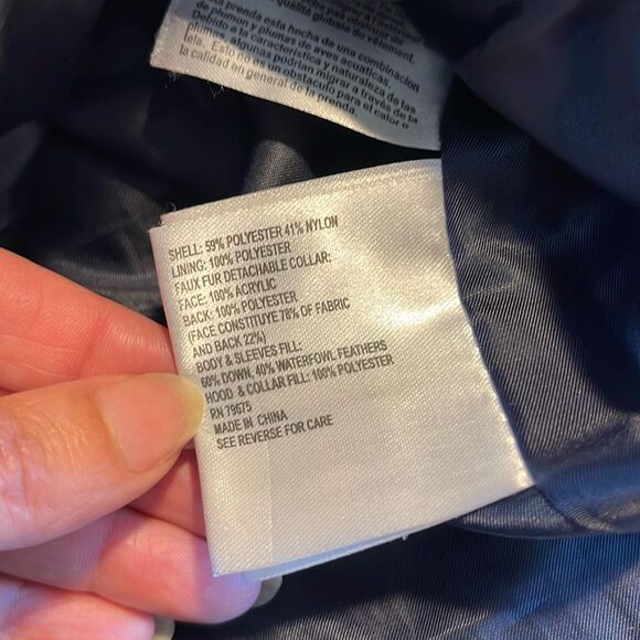 Michael Kors Womens Full Zip Faux Fur Collar Hooded Down Puffer Coat Navy Small - Picture 7 of 9